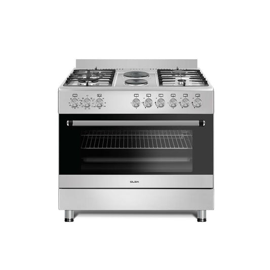 ELBA ESSENTIAL 90CM 4 BURNER GAS STOVE WITH 2 ELECTRIC SOLID PLATES & ELECTRIC OVEN - STAINLESS STEEL + FREE TOTAI HEATER