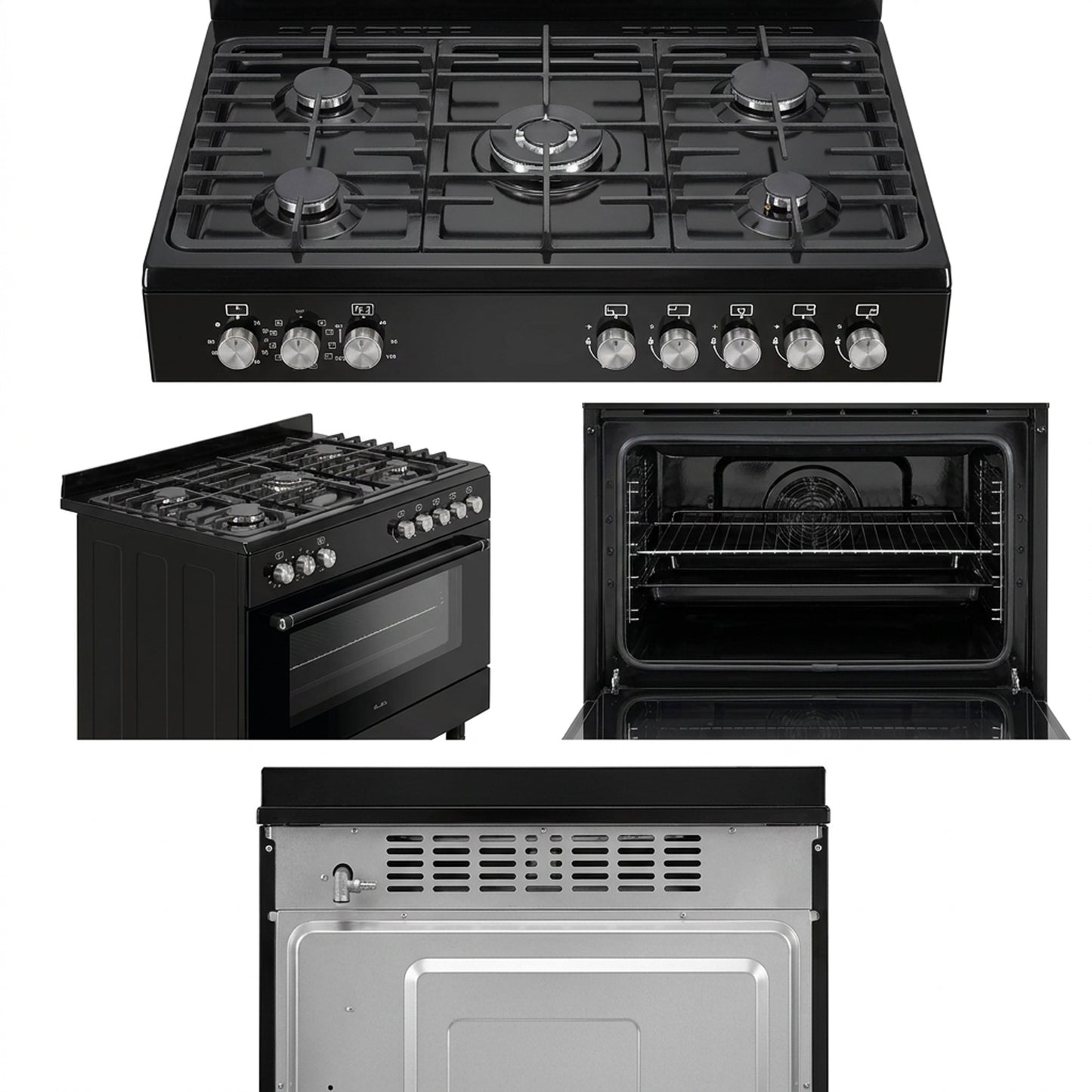 ELBA ESSENTIAL 90CM 5 BURNER GAS STOVE & ELECTRIC OVEN - BLACK + FREE TOTAI HEATER