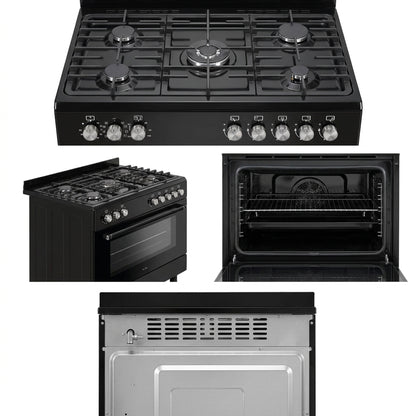 ELBA ESSENTIAL 90CM 5 BURNER GAS STOVE & ELECTRIC OVEN - BLACK + FREE TOTAI HEATER