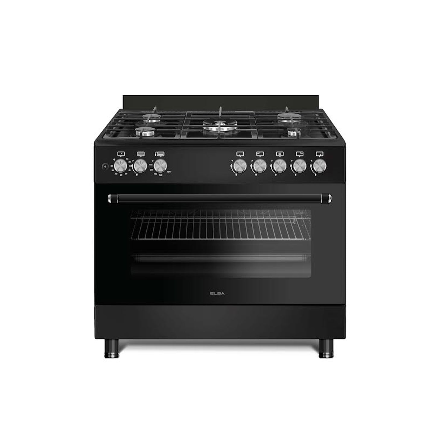 ELBA ESSENTIAL 90CM 5 BURNER GAS STOVE & GAS OVEN - BLACK + FREE TOTAI HEATER