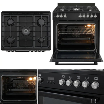 ELBA ESSENTIAL 90CM 5 BURNER GAS STOVE & GAS OVEN - BLACK + FREE TOTAI HEATER