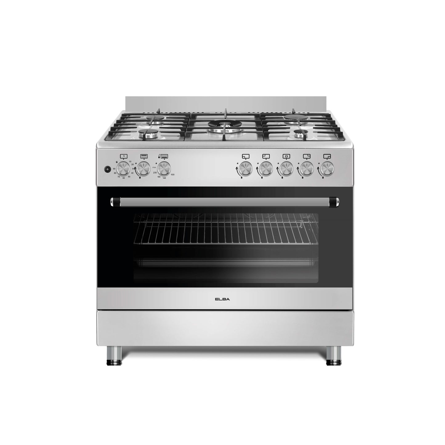 Elba Essential 90cm 5 Burner Gas Stove & Gas Oven - Stainless Steel + FREE TOTAI HEATER