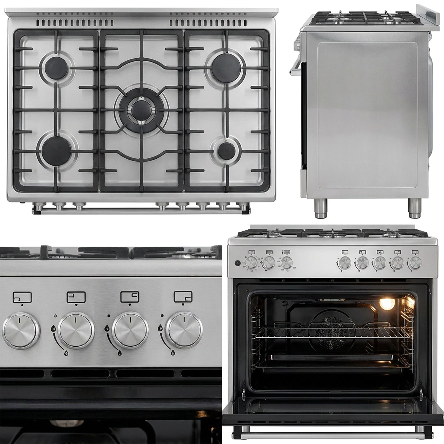 Elba Essential 90cm 5 Burner Gas Stove & Gas Oven - Stainless Steel + FREE TOTAI HEATER