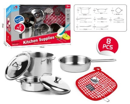 8 Piece Stainless Steel Kitchen Supplies Play Set Silver