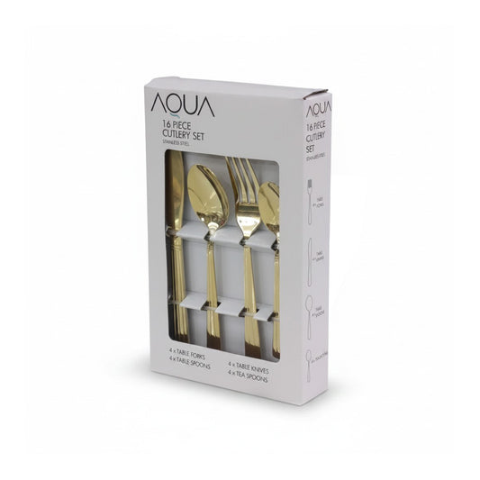 Aqua 16 Piece Cutlery Set Gold