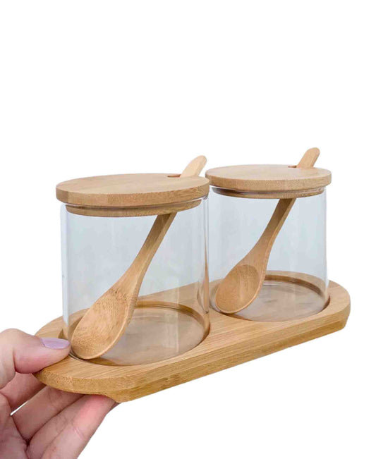 Aqua 2 Piece Spice Jar with Bamboo Lid Set - Clear