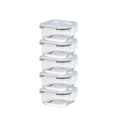 Aqua 5 Piece 520ml Glass Food Storage Container Set Clear