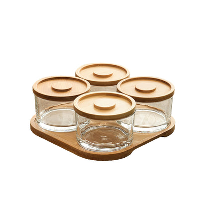 Aqua 4 Piece Chip & Dip Serving Set with Bamboo Tray Clear