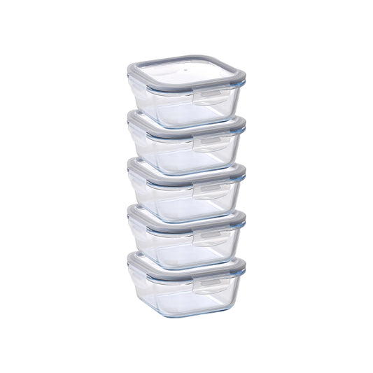 Aqua 5 Piece 800ml Glass Food Storage Container Set Clear