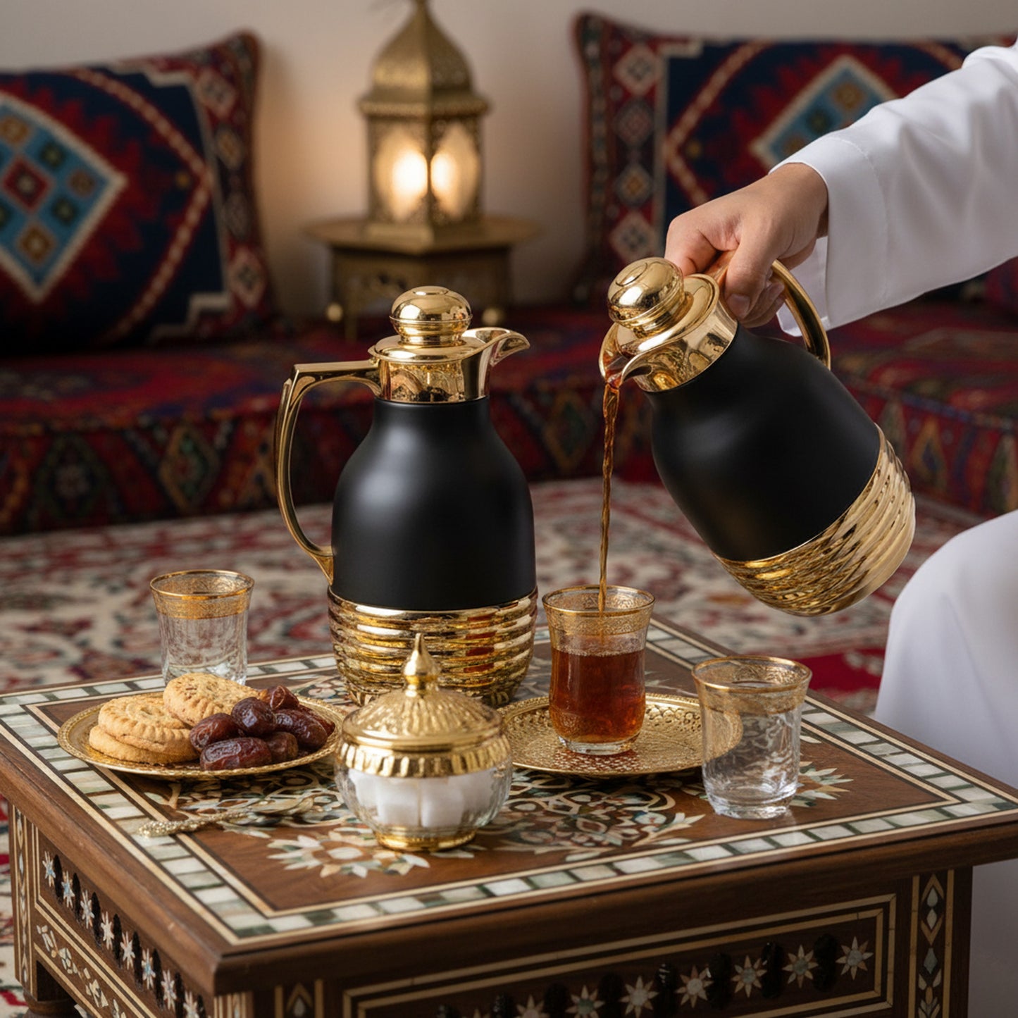2 Piece Coffee & Tea Thermos Set Black & Gold