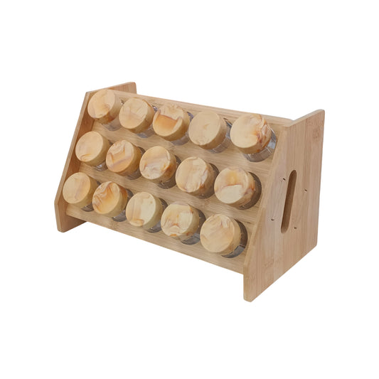 Bamboo Spice Rack with 15 Bottles Brown