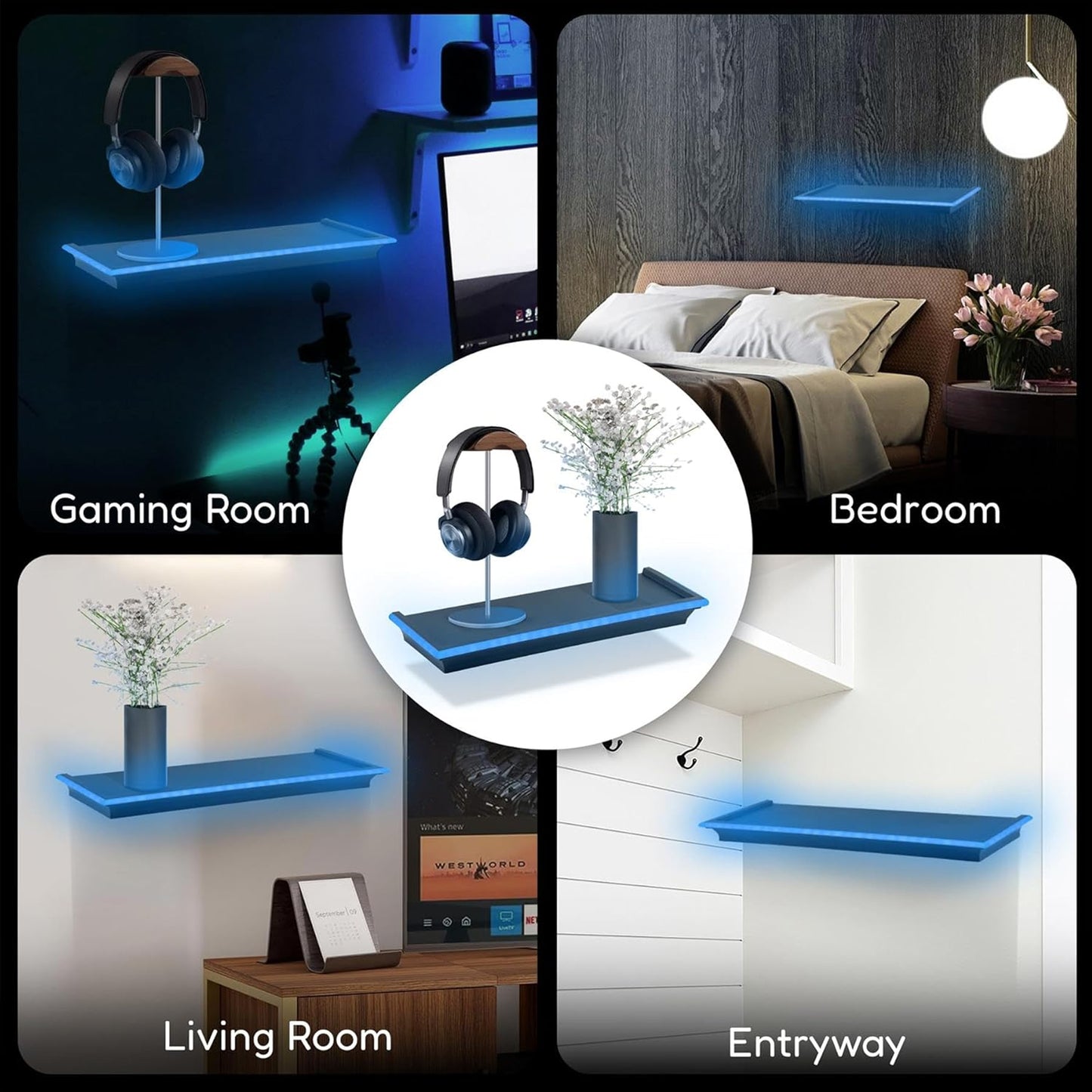 Floating Shelf with LED Lights Black
