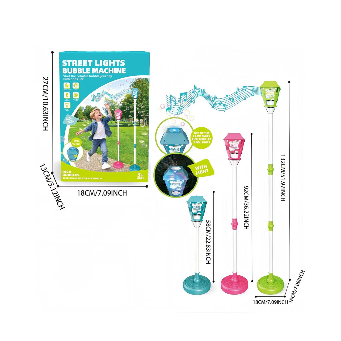 Street Light Design Bubble Machine with LED Lights Multicoloured