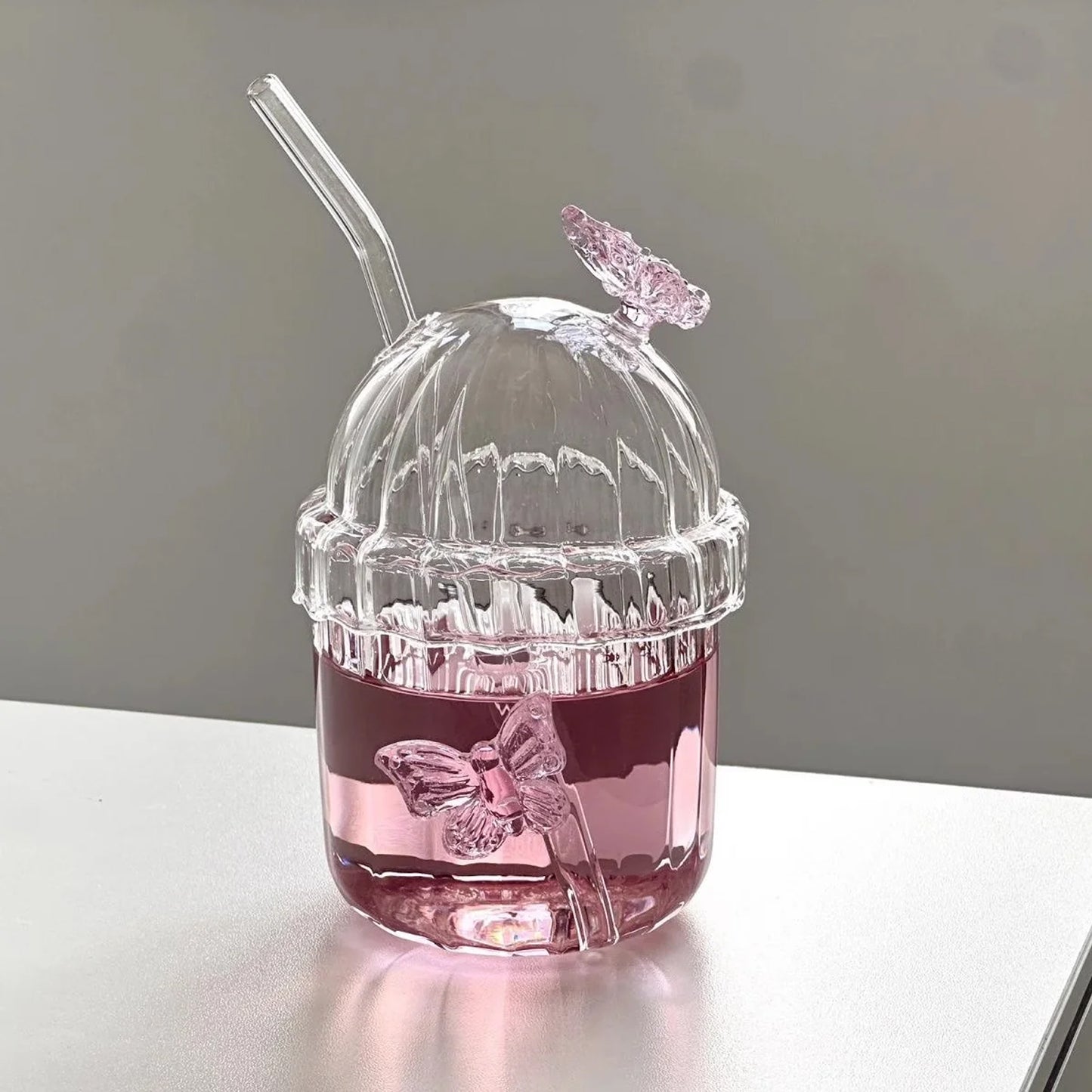 Butterfly Design 400ml Tumbler with Lid Clear