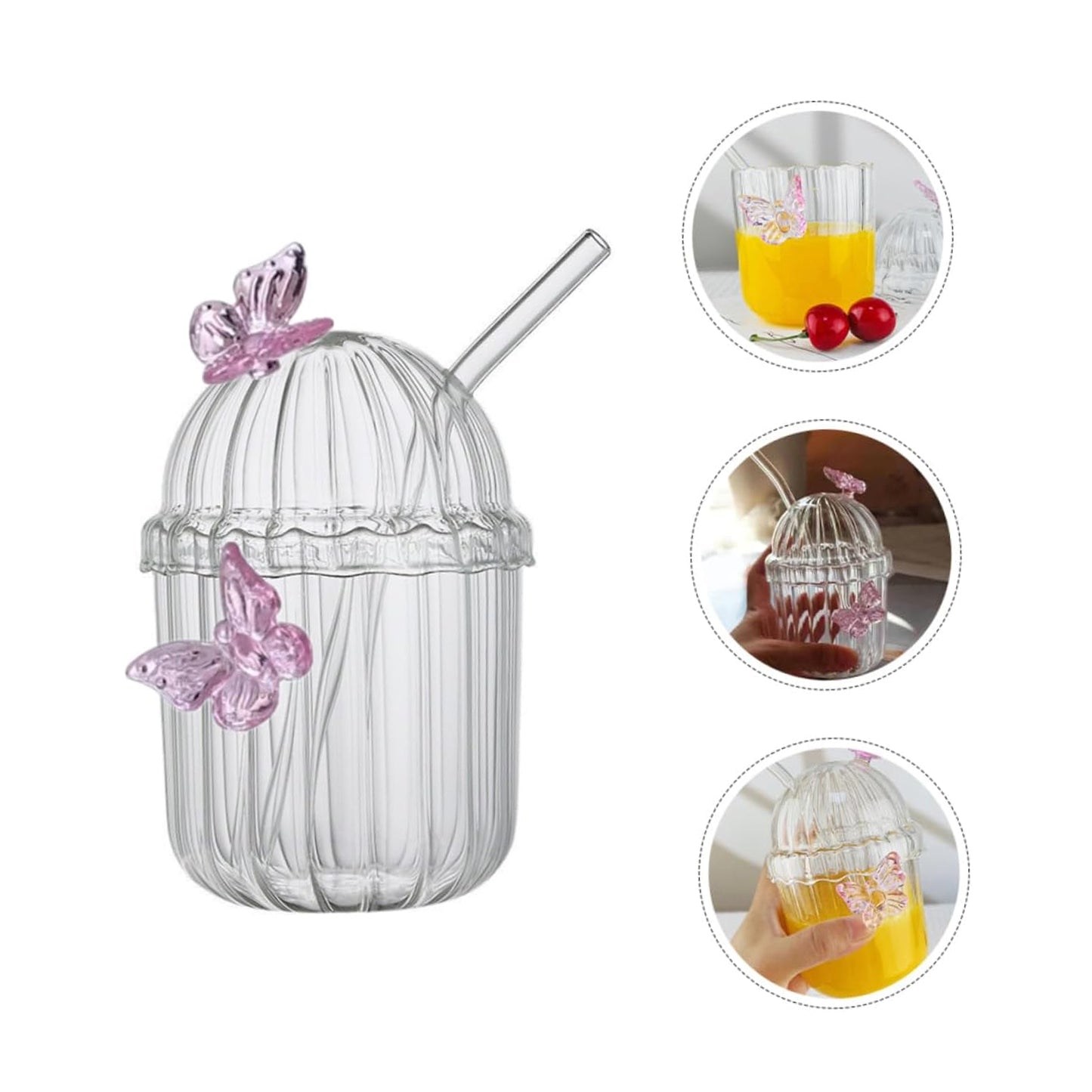 Butterfly Design 400ml Tumbler with Lid Clear