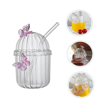 Butterfly Design 400ml Tumbler with Lid Clear