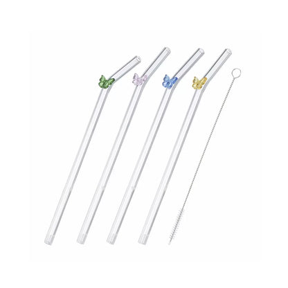 5 Piece Butterfly Glass Straw Set Clear