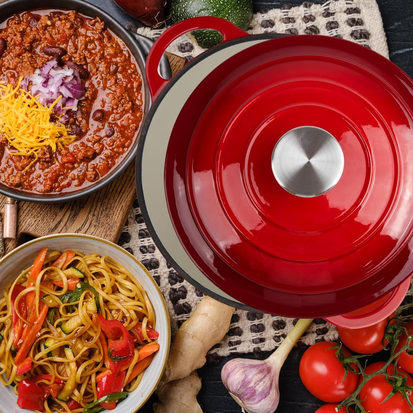 CH 24cm Cast Iron Casserole Red