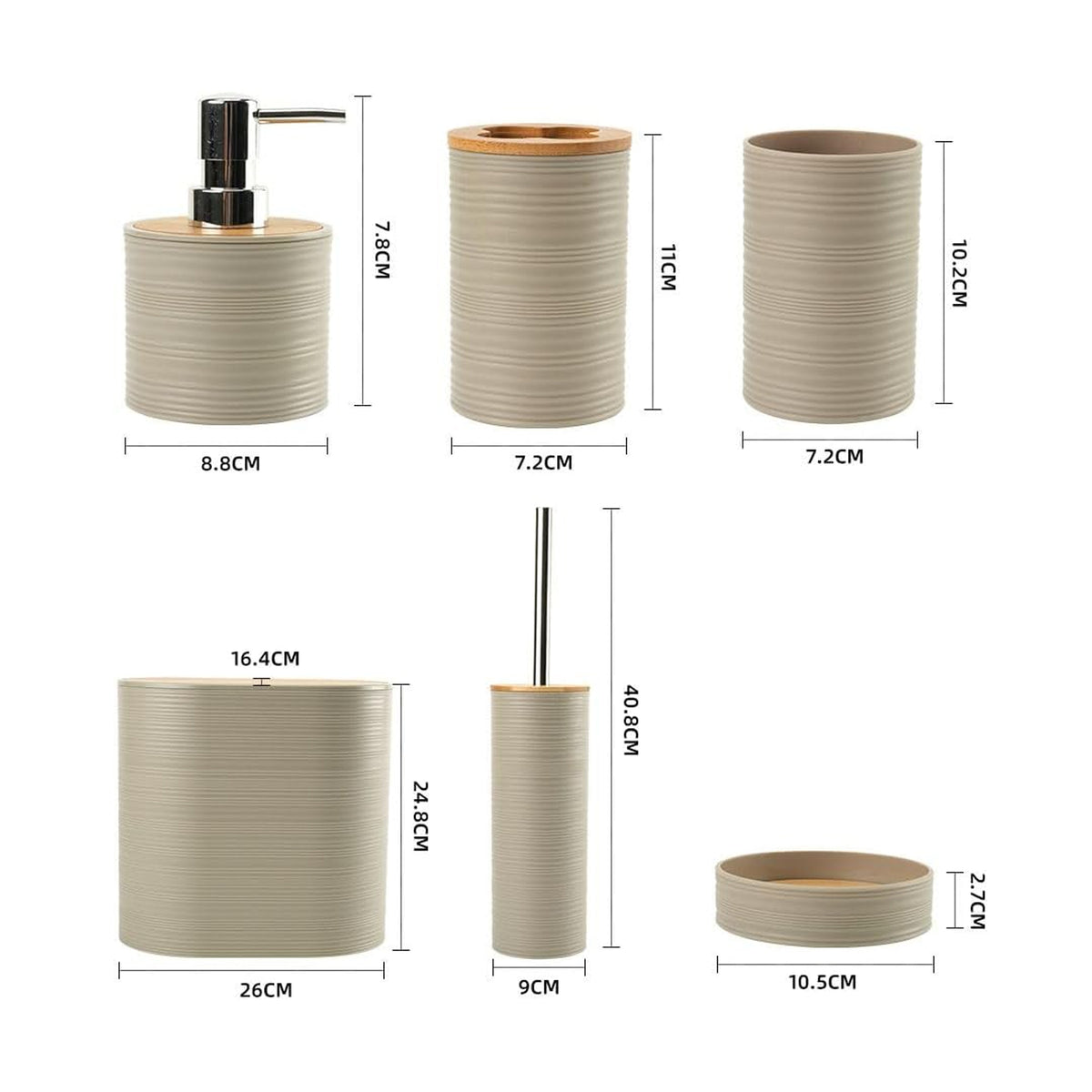 6 Piece Bathroom Accessory Set with Bamboo Lids Natural