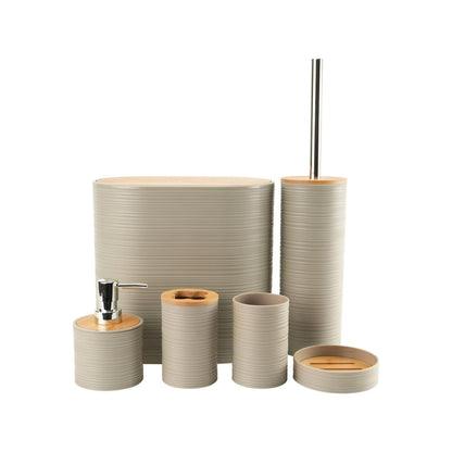 6 Piece Bathroom Accessory Set with Bamboo Lids Natural