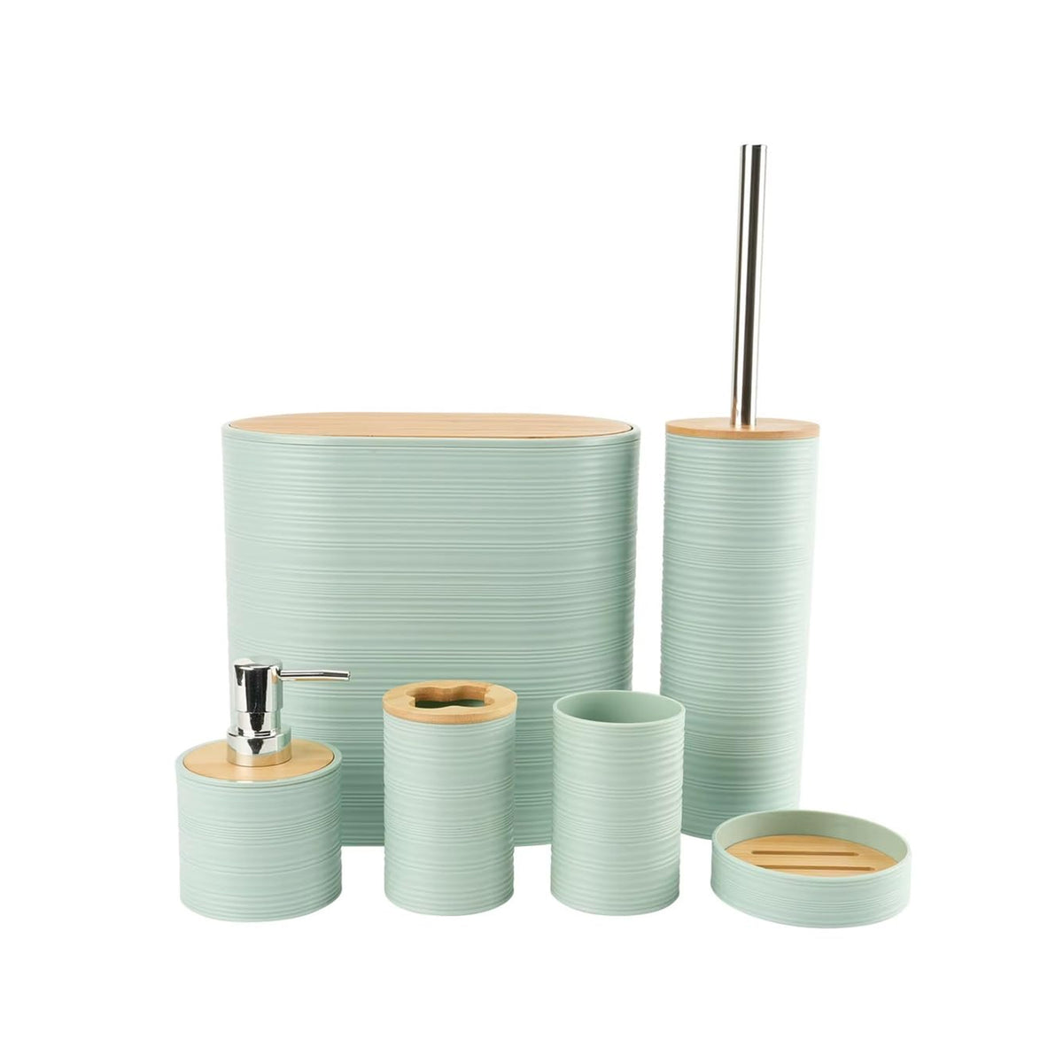 6 Piece Bathroom Accessory Set with Bamboo Lids Light Green