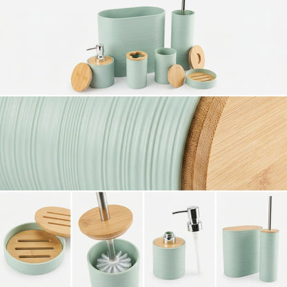 6 Piece Bathroom Accessory Set with Bamboo Lids Light Green