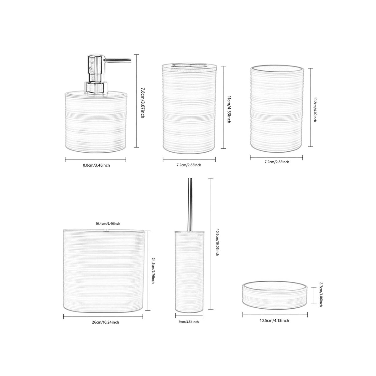 6 Piece Bathroom Accessory Set with Bamboo Lids Dark Green