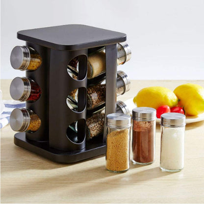 CH 12 Piece Rotating Spice Jar Rack Black