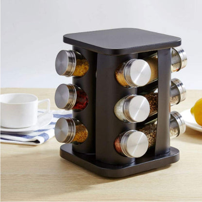 CH 12 Piece Rotating Spice Jar Rack Black