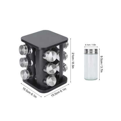 CH 12 Piece Rotating Spice Jar Rack Black