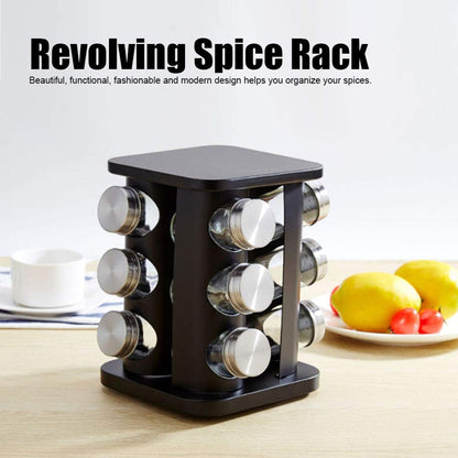 CH 12 Piece Rotating Spice Jar Rack Black