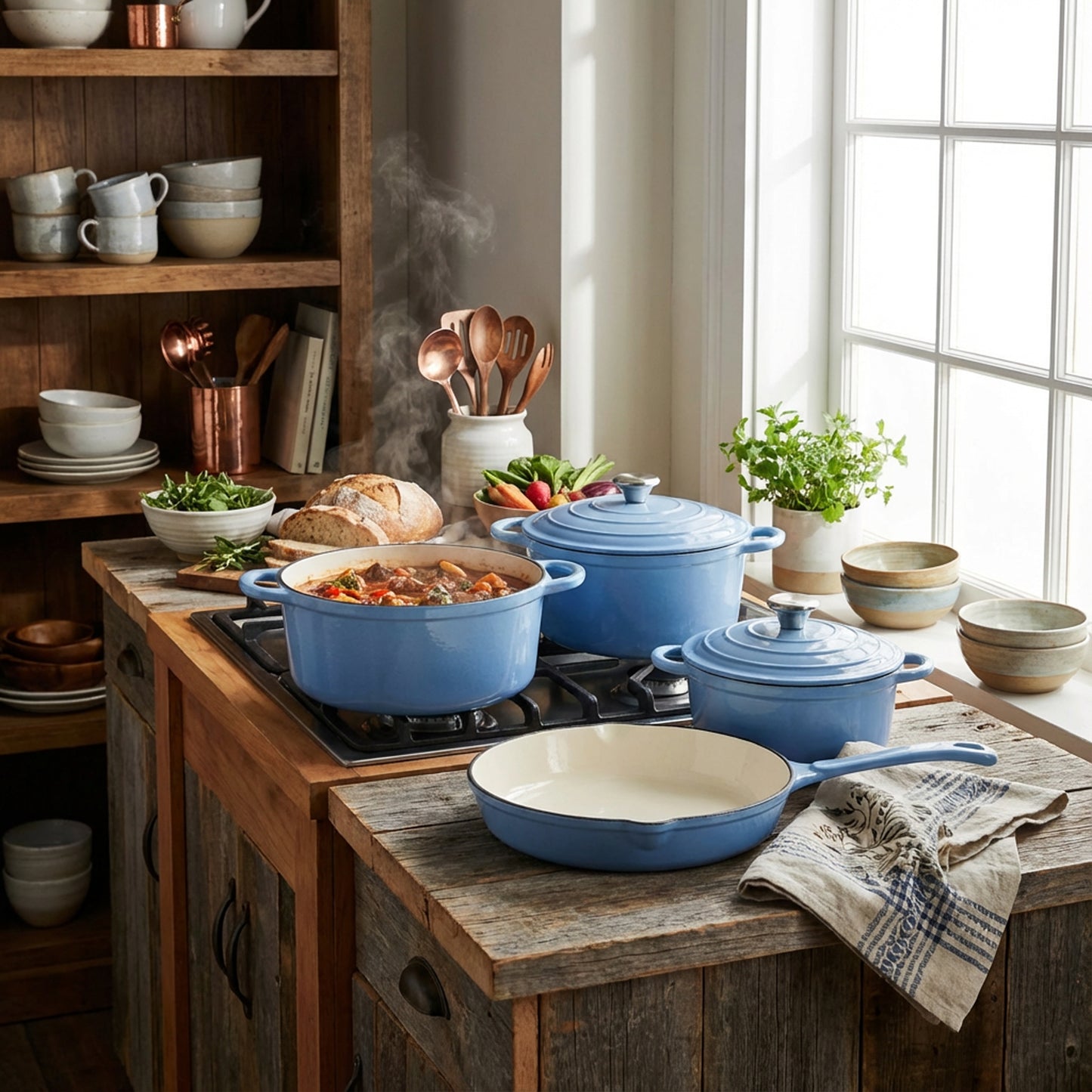 CH 7 Piece Cast Iron Pot Set Powder Blue