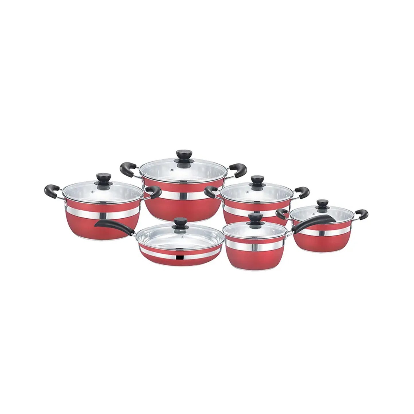 First Home Range 12 Piece Stainless Steel Pot Set Red