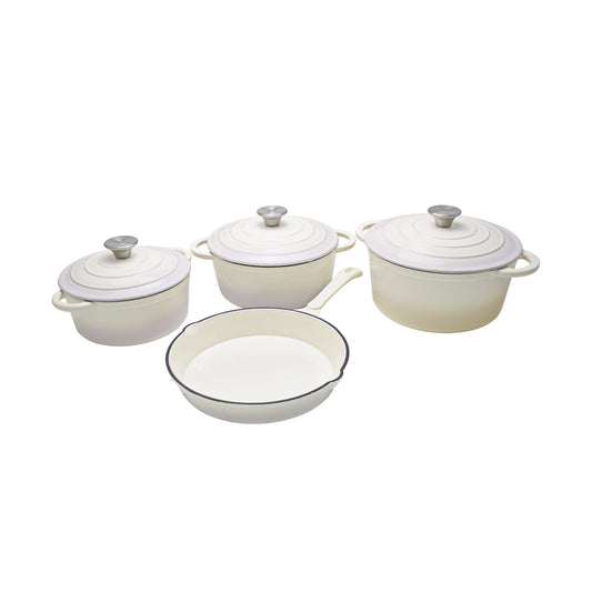 CTH 7 Piece Cast Iron Pot Set - Two Toned White/Cream