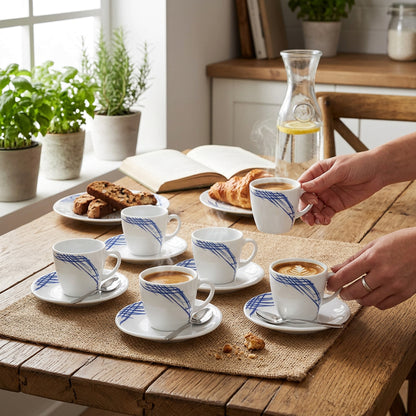 La Opala 6 Piece Quadra Belladonna Cup & Saucer Set White