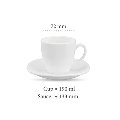La Opala 6 Piece Quadra Plain White Cup & Saucer Set White