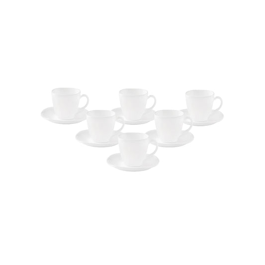 La Opala 6 Piece Quadra Plain White Cup & Saucer Set White