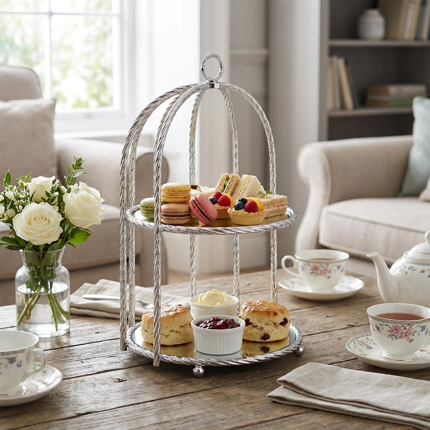 2 Tier Mirror Cake Stand Silver