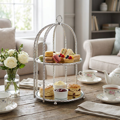 2 Tier Mirror Cake Stand Silver