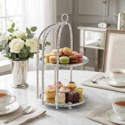 2 Tier Mirror Cake Stand Silver