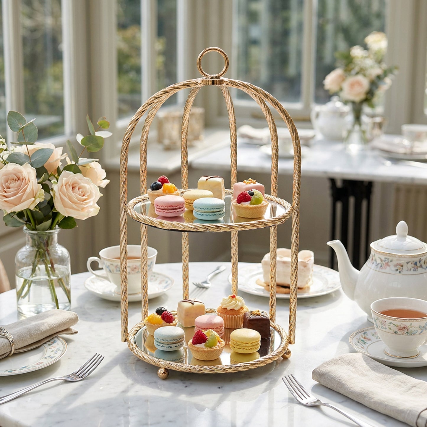 2 Tier Mirror Cake Stand Gold