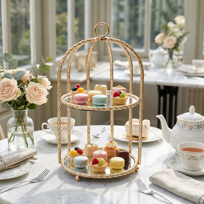 2 Tier Mirror Cake Stand Gold