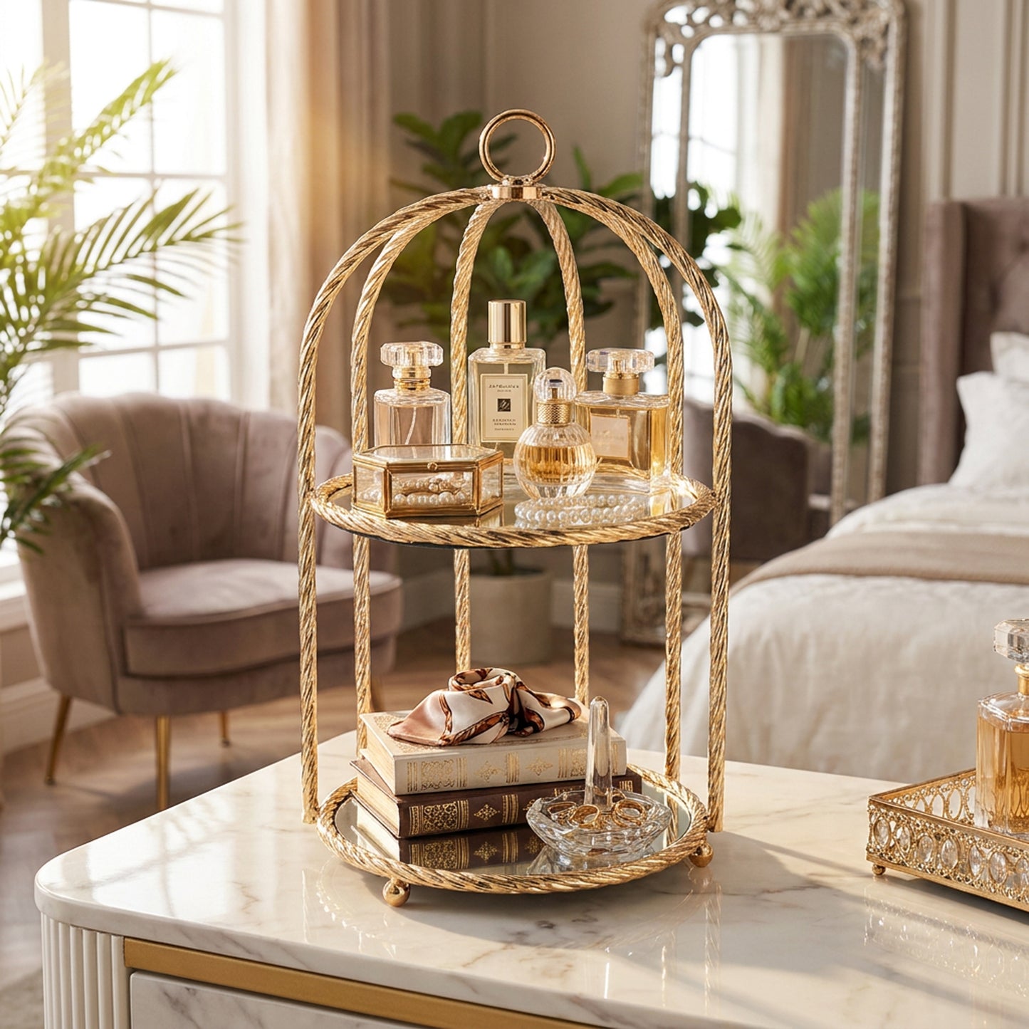 2 Tier Mirror Cake Stand Gold