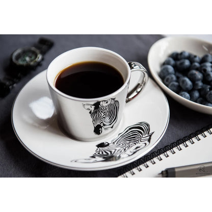 Zebra Design Reflective Cup & Saucer Set Silver & White