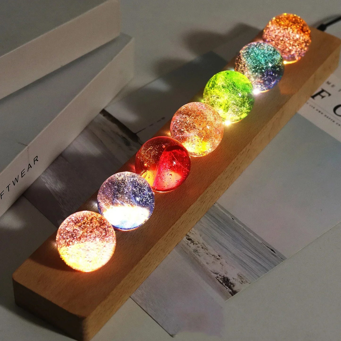 Chakra Lamp 7 Globe LED Lights Multicoloured