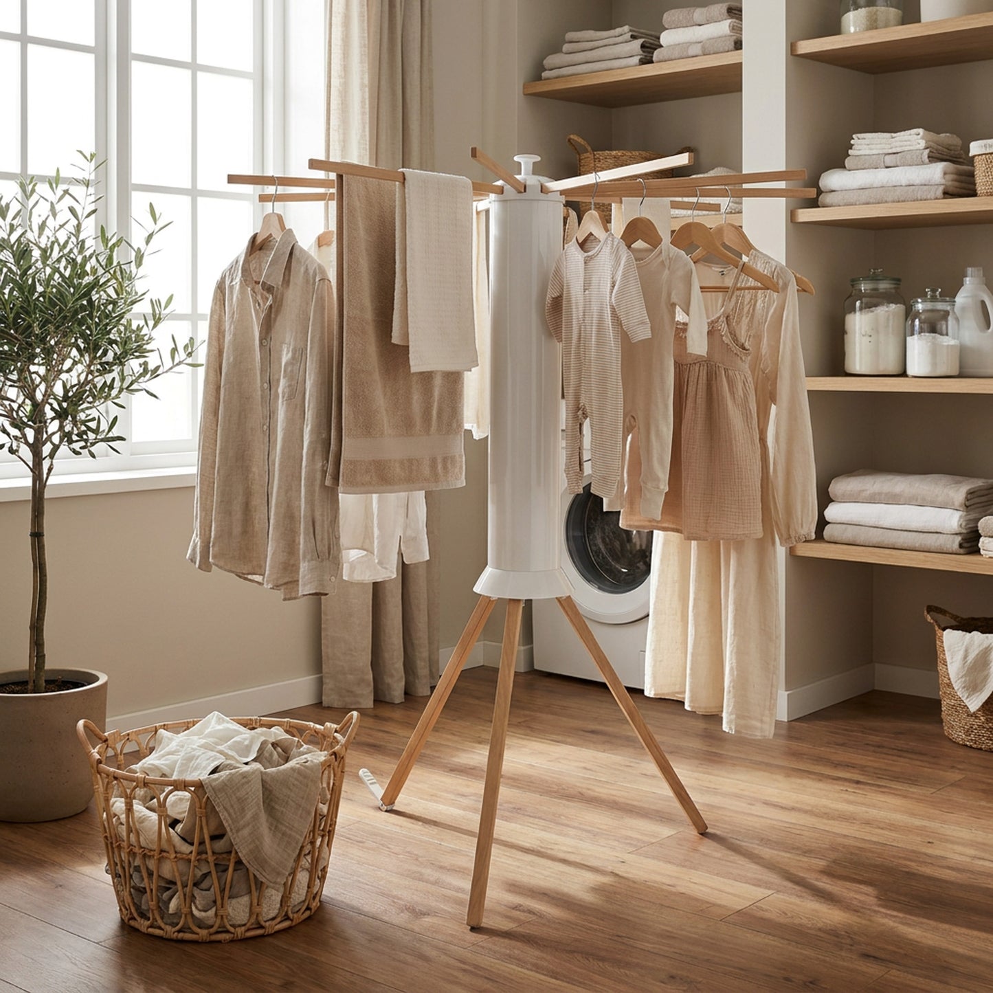 Wooden Clothes Drying Rack White