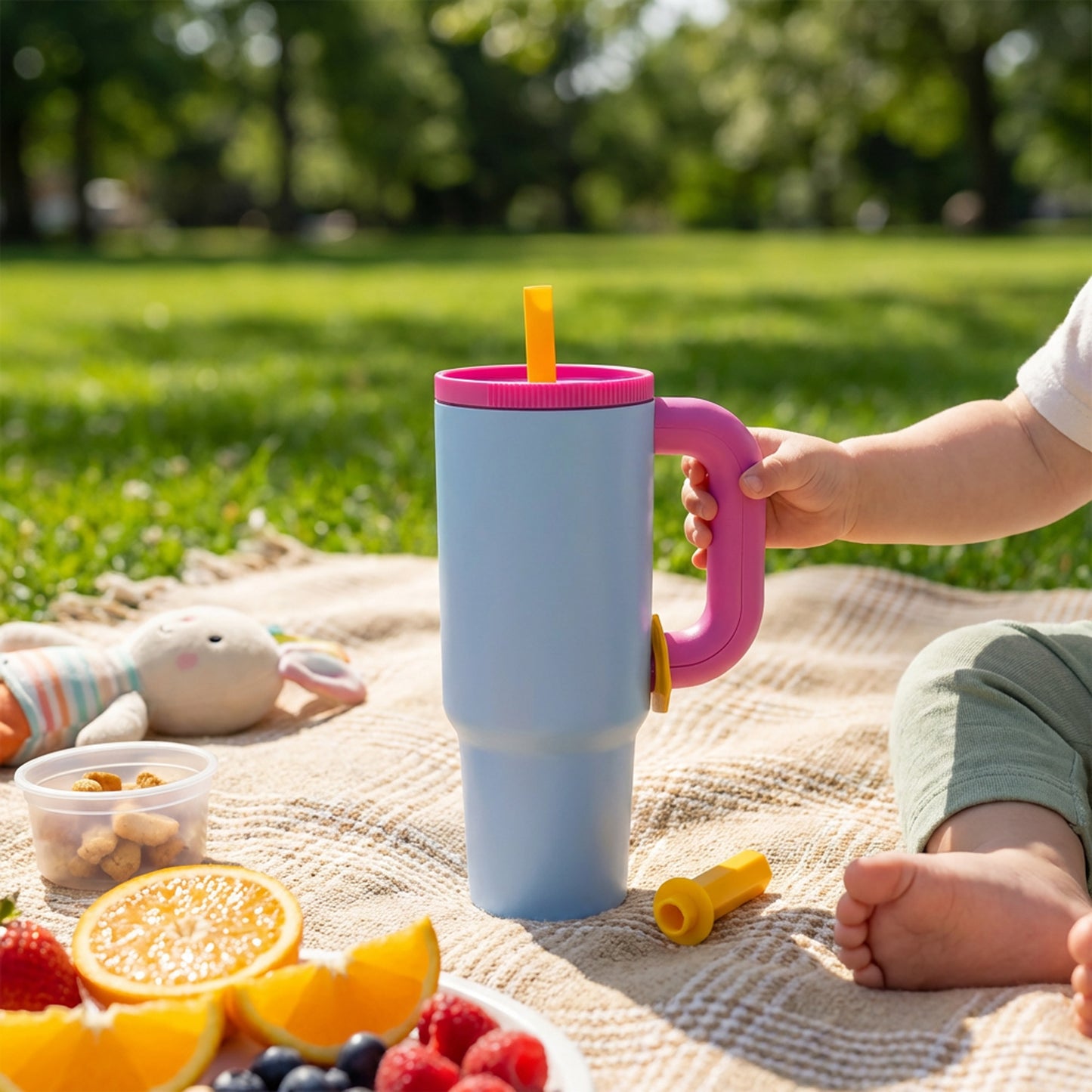 1.2Lt Flask with Straw Blue & Pink