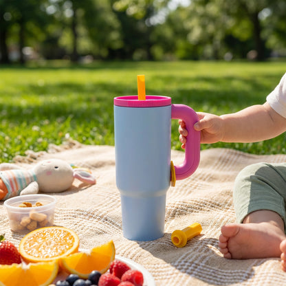 1.2Lt Flask with Straw Blue & Pink