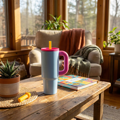 1.2Lt Flask with Straw Blue & Pink