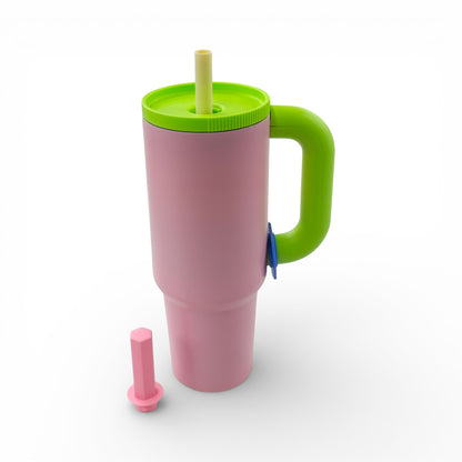 1.2Lt Flask with Straw Green & Pink